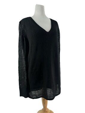 Line cashmere sweater v neck semi sheer accents minimalist luxury sz lg